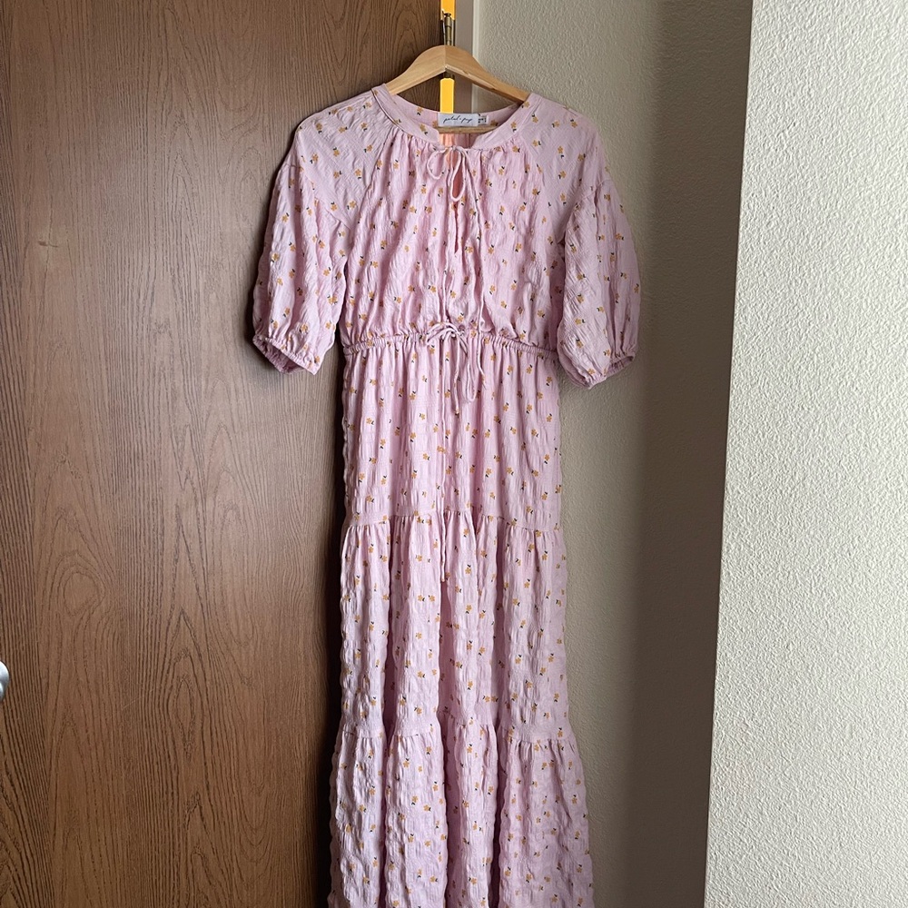 Petal & Pup Pink Maxi Dress with Gold Accents